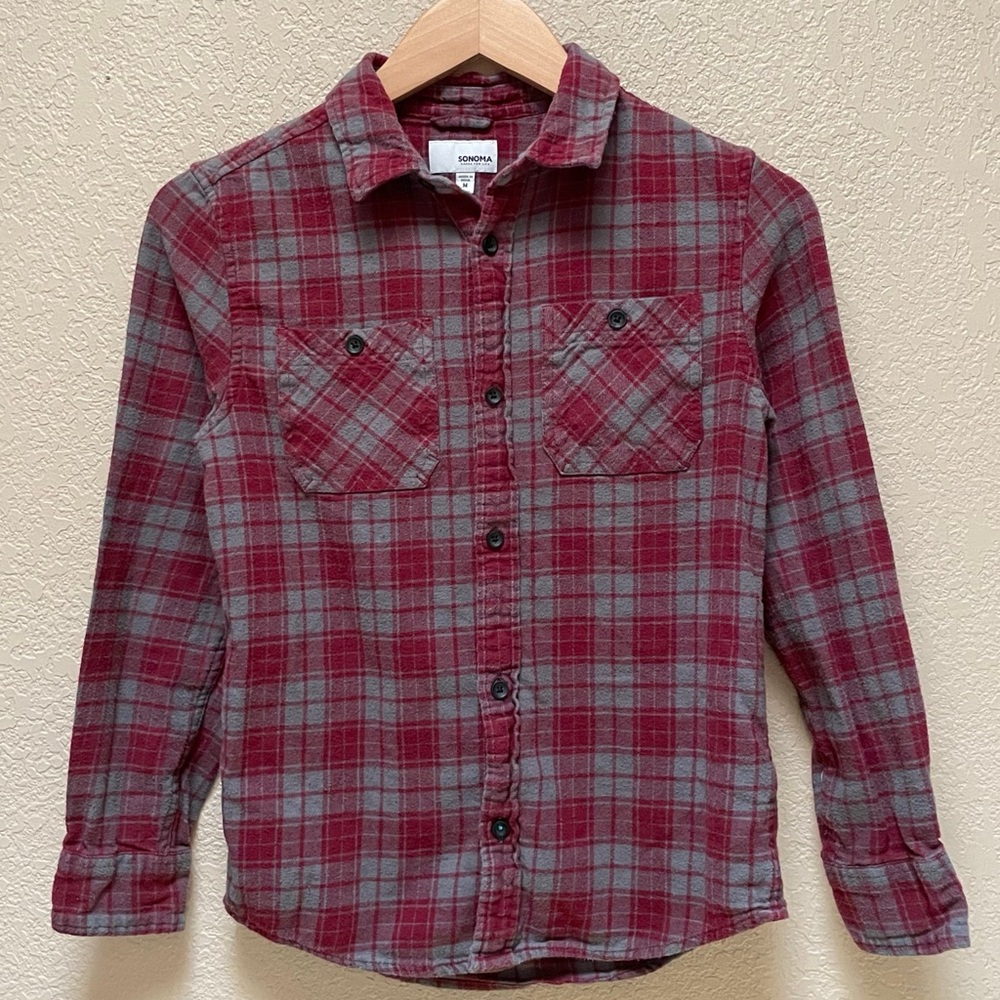 Sonoma Boy Plaid Flannel Long Sleeve Shirt Boy -Size M